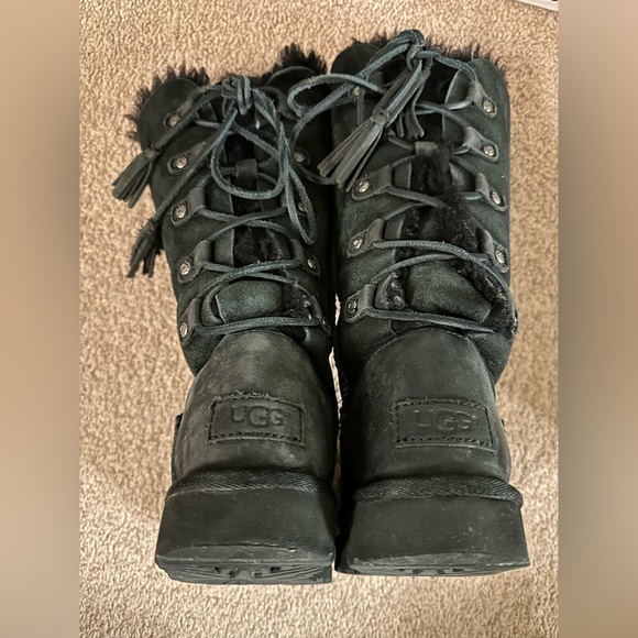 UGG Kristabelle Black Suede Sheepskin Fur Tall Winter Boots Size 6 - Picture 11 of 15